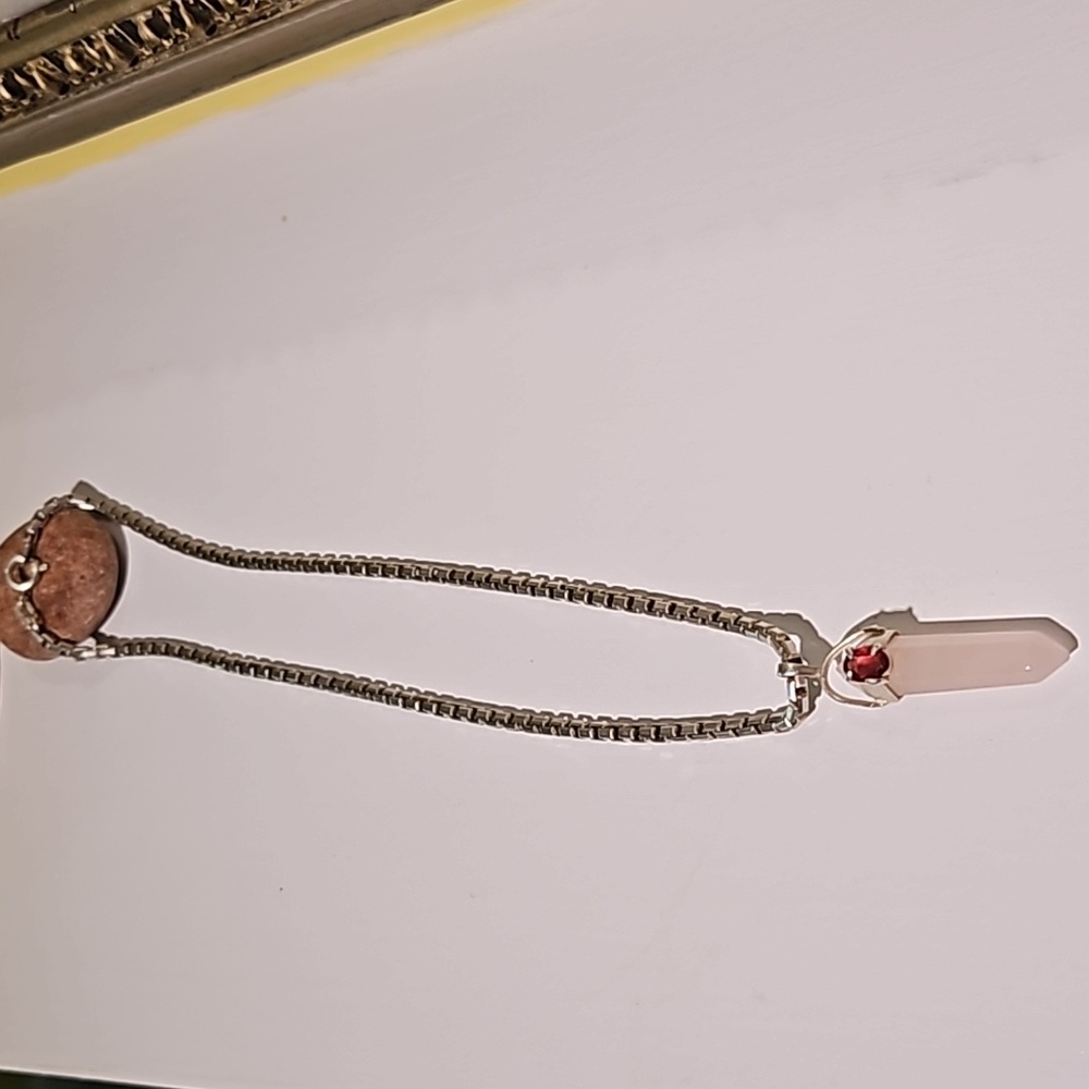 16 inch Sterling Silver BoxChain w/Crystal and dark pink/red stone
